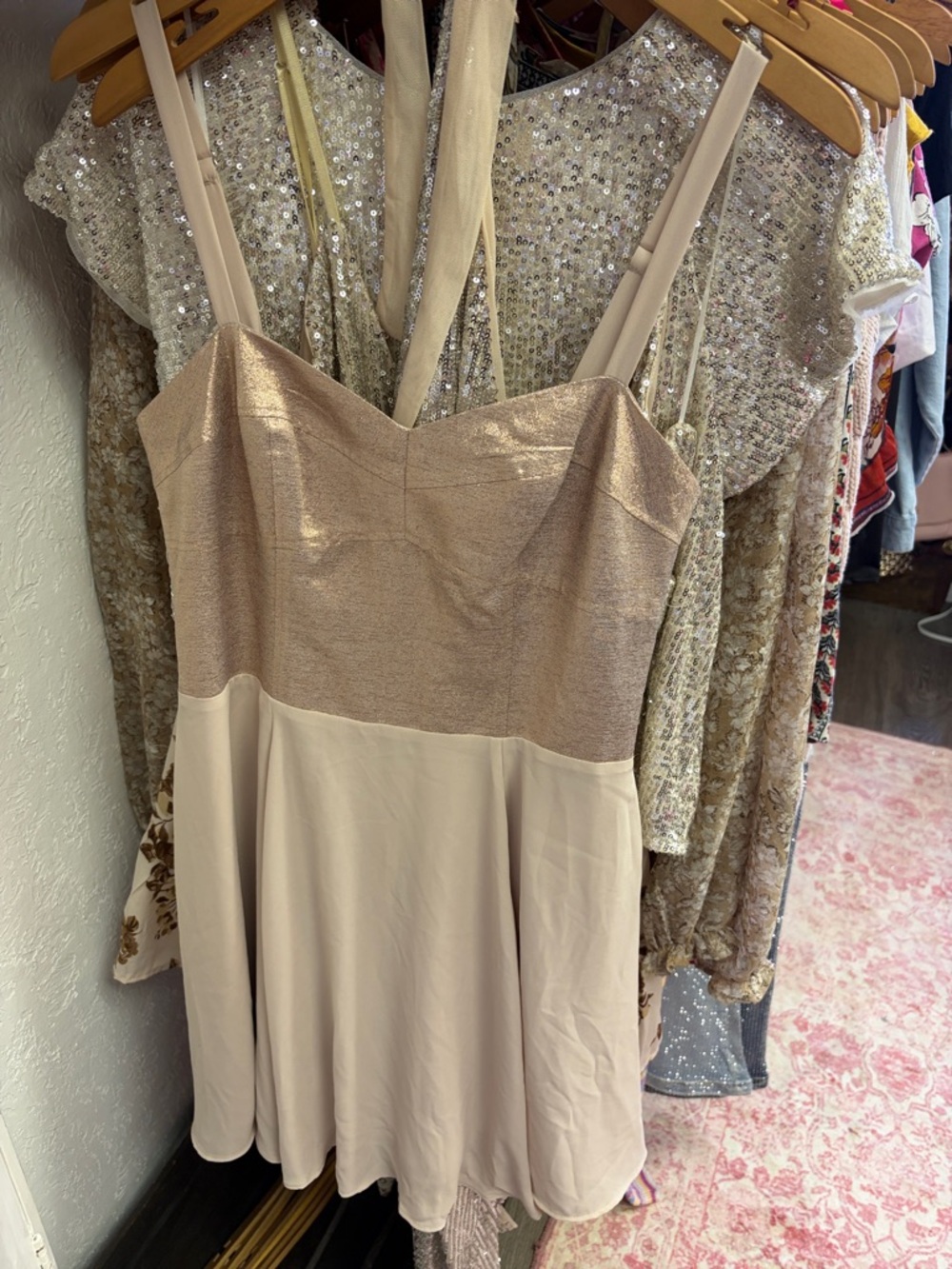 Express Sequin & Shimmer Beige Party Dress